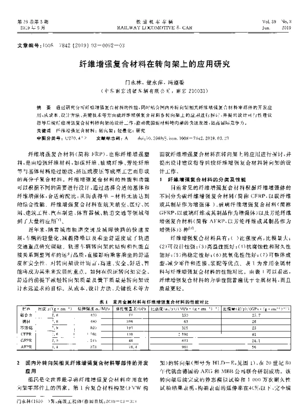 纤维增强复合材料在转向架上的应用研究