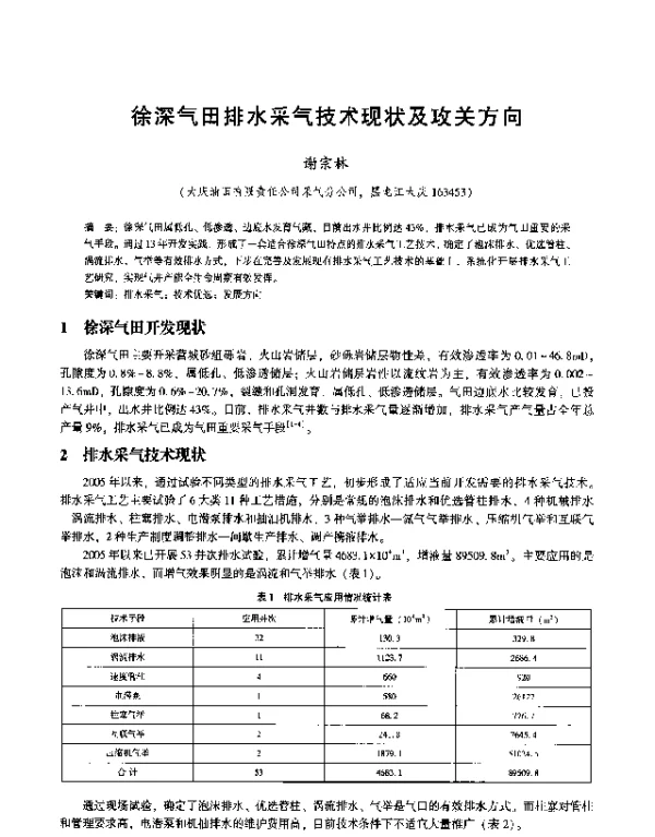 徐深气田排水采气技术现状及攻关方向
