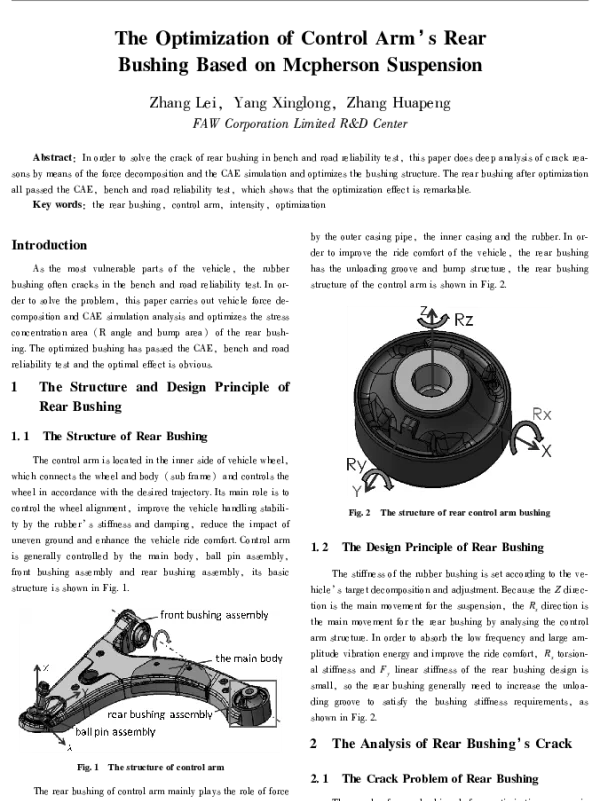 TheOptimizationofControlArmsRearBushingBasedonMcphersonSuspension