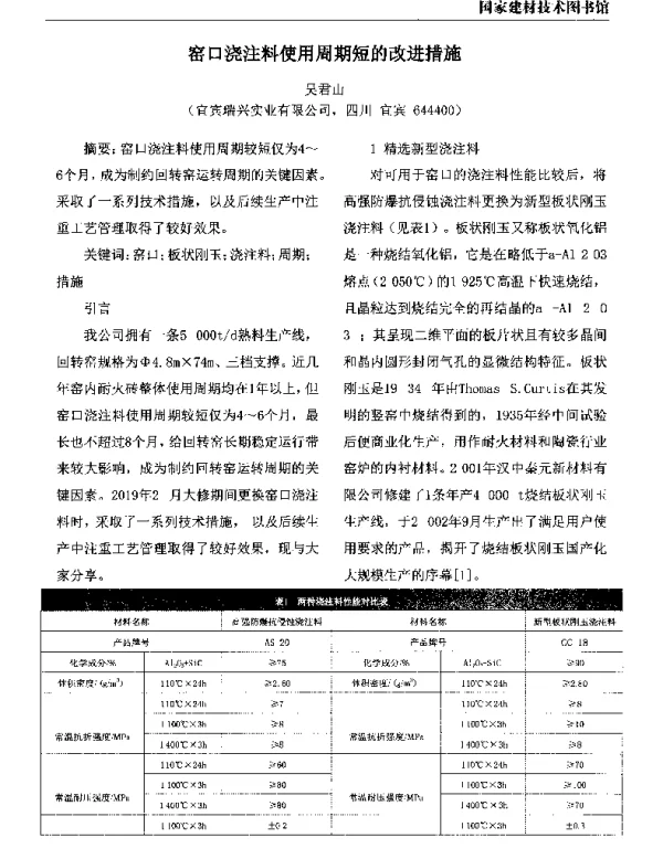 窑口浇注料使用周期短的改进措施
