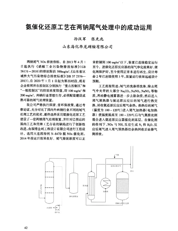 氨催化还原工艺在两钠尾气处理中的成功运用