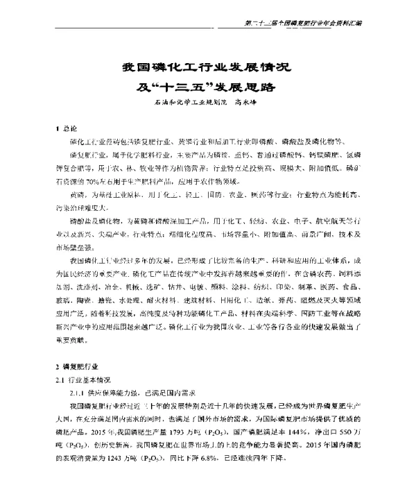 我国磷化工行业发展情况及十三五发展思路