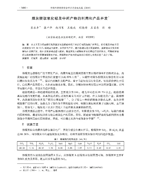 煤灰提取氧化铝及中间产物的利用和产品开发