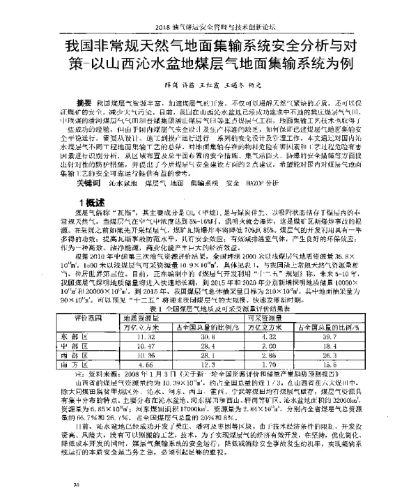 我国非常规天然气地面集输系统安全分析与对策--以山西沁水盆地煤层气地面集输系统为例