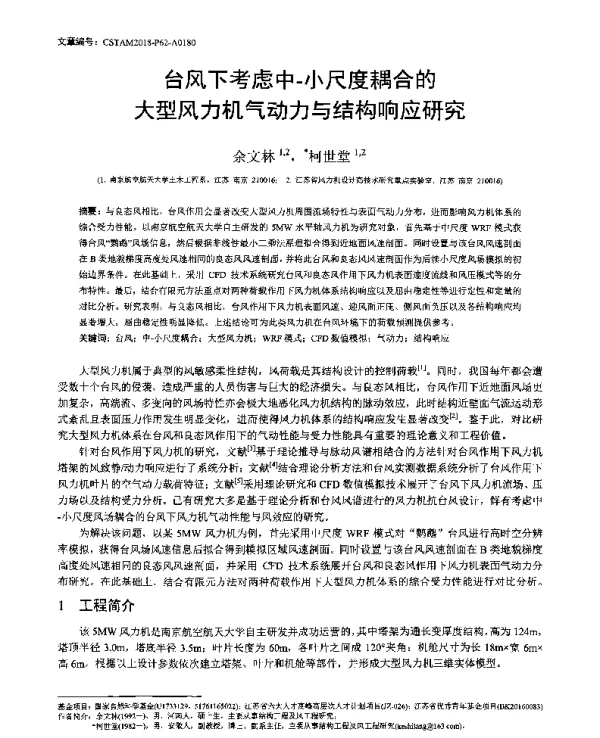 台风下考虑中-小尺度耦合的大型风力机气动力与结构响应研究