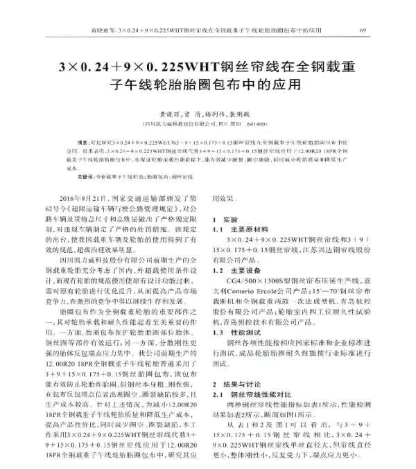 3×0.24+9×0.225WHT钢丝帘线在全钢载重子午线轮胎胎圈包布中的应用