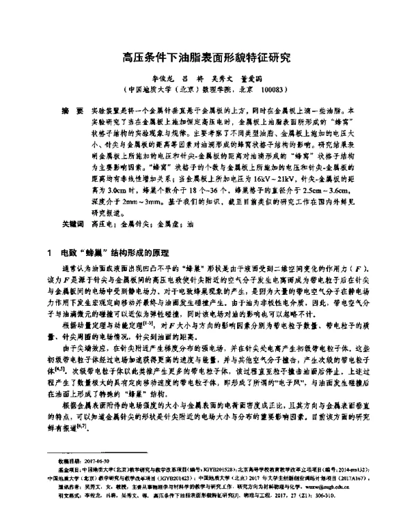 高压条件下油脂表面形貌特征研究