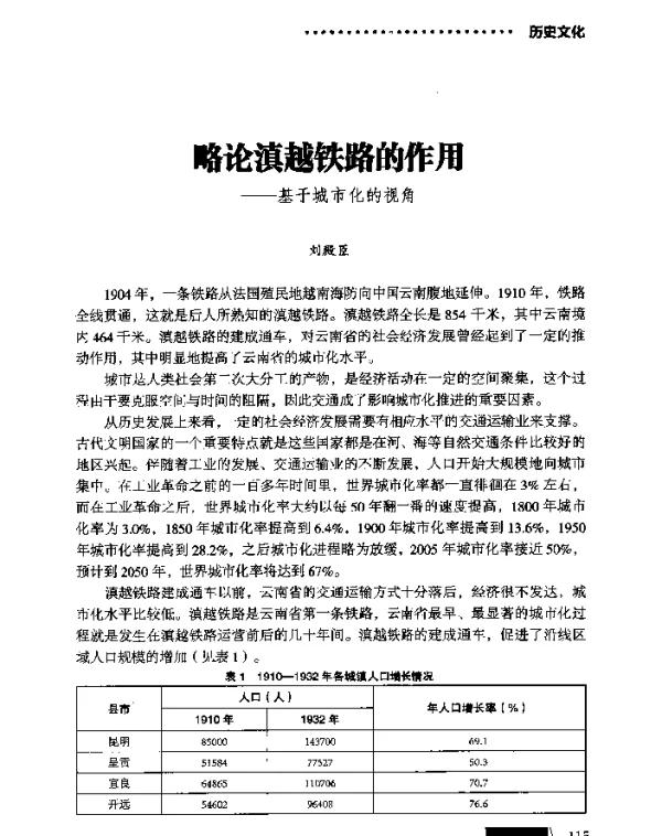 略论滇越铁路的作用--基于城市化的视角