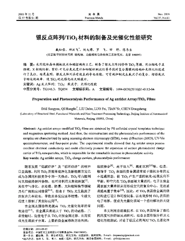 银反点阵列TiO2材料的制备及光催化性能研究