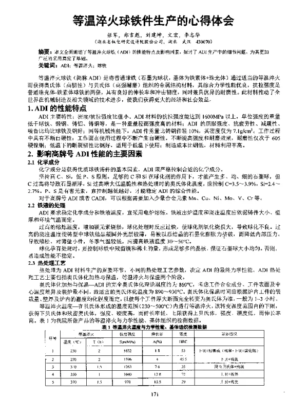 等温淬火球铁件生产的心得体会
