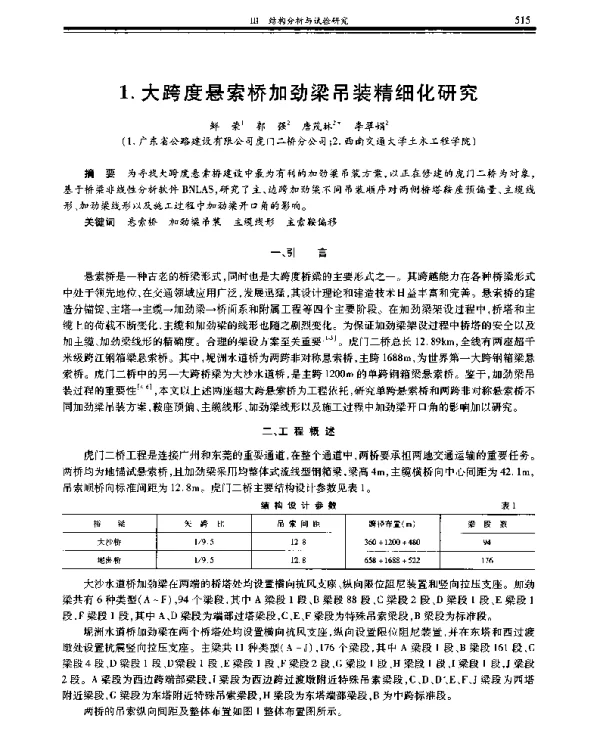 大跨度悬索桥加劲梁吊装精细化研究