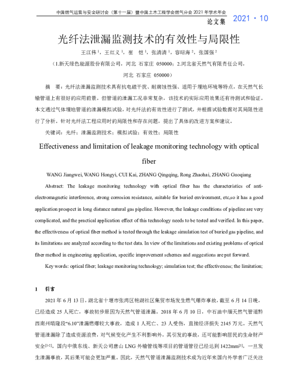 光纤法泄漏监测技术的有效性与局限性