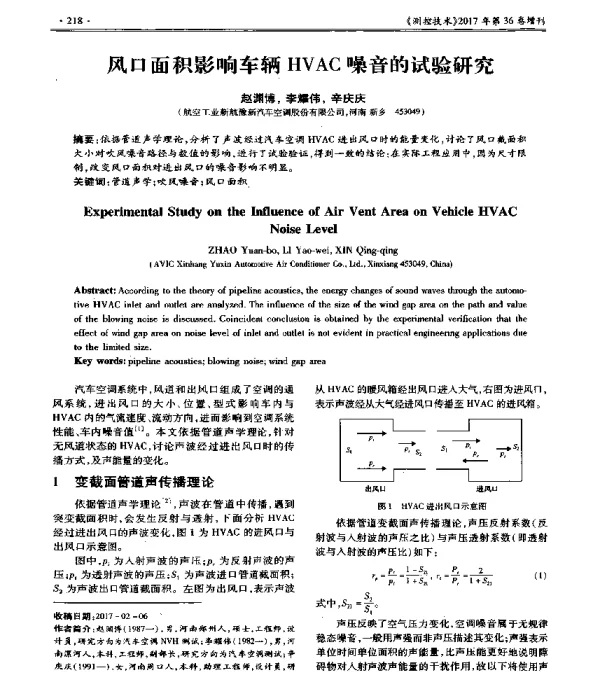 风口面积影响车辆HVAC噪音的试验研究