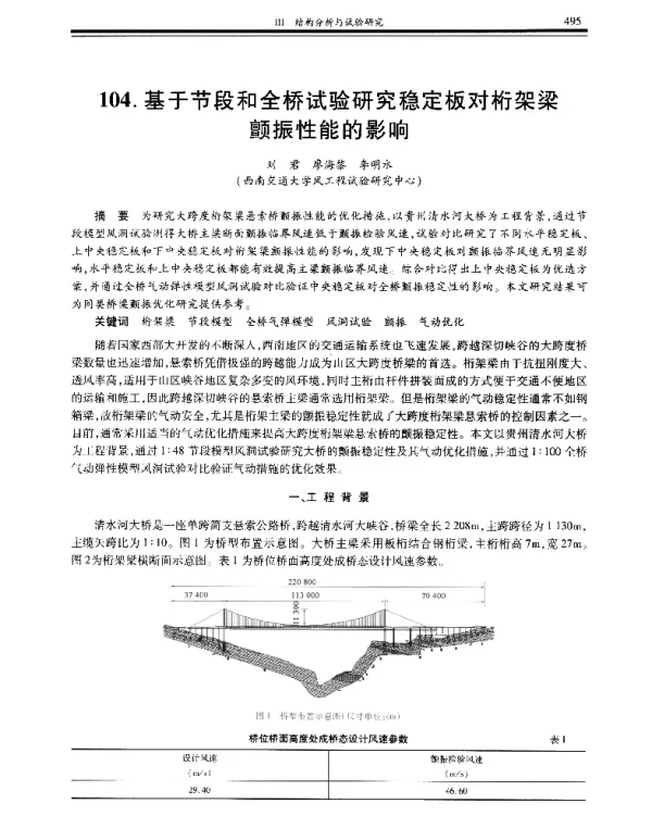 基于节段和全桥试验研究稳定板对桁架梁颤振性能的影响