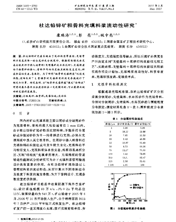 杜达铅锌矿粗骨料充填料浆流动性研究