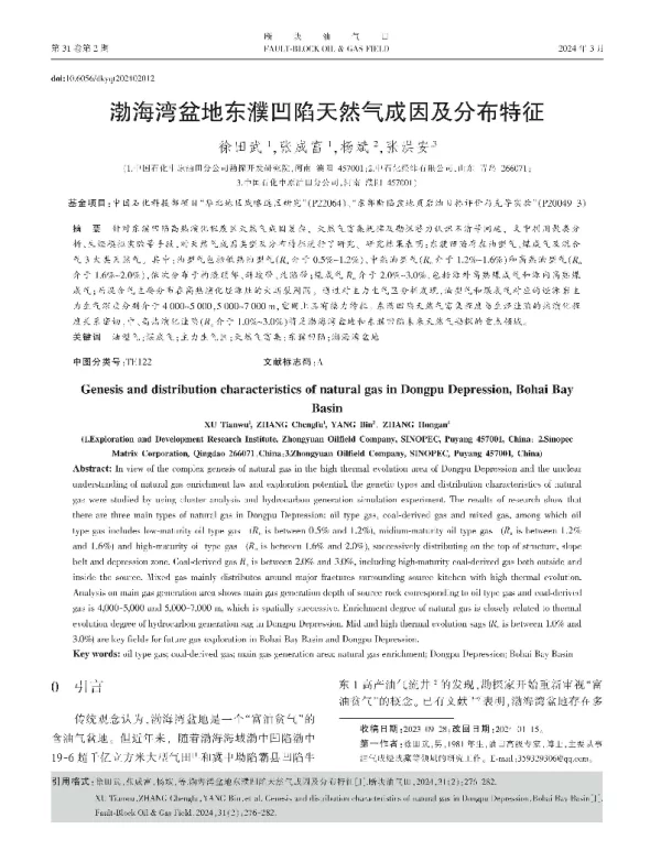 渤海湾盆地东濮凹陷天然气成因及分布特征