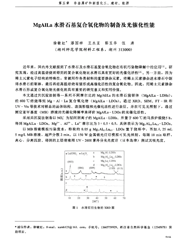 MgAlLa水滑石基复合氧化物的制备及光催化性能