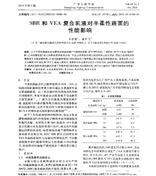 SBR和VEA复合乳液对半柔性路面的性能影响