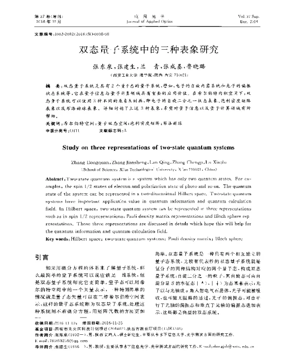 双态量子系统中的三种表象研究