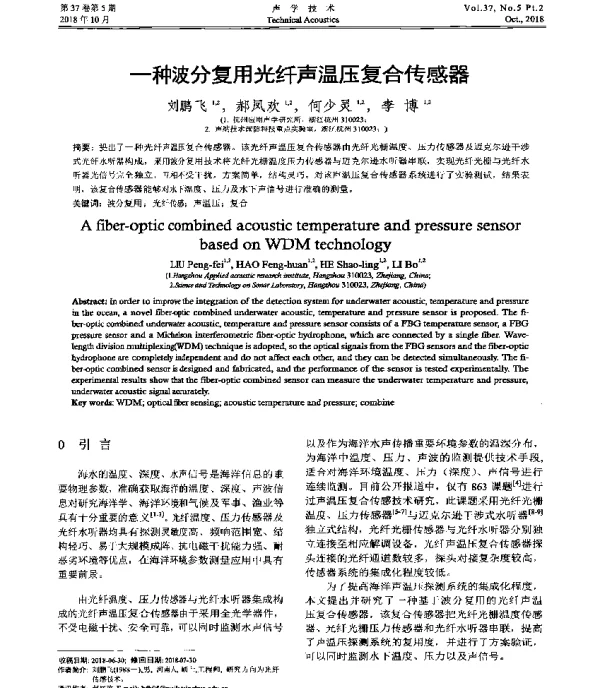 一种波分复用光纤声温压复合传感器