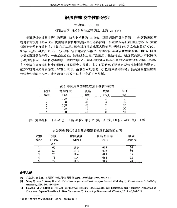 钢渣在橡胶中性能研究