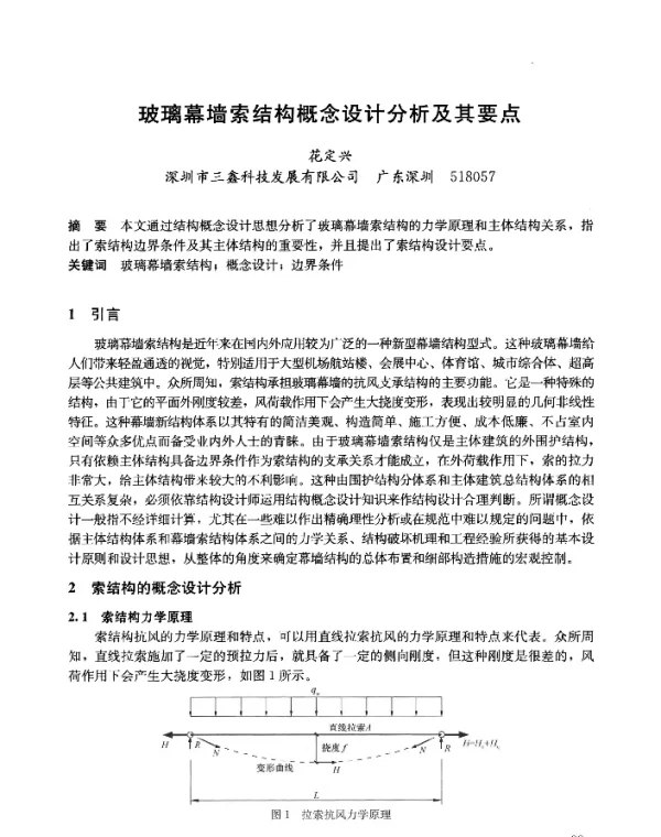 玻璃幕墙索结构概念设计分析及其要点