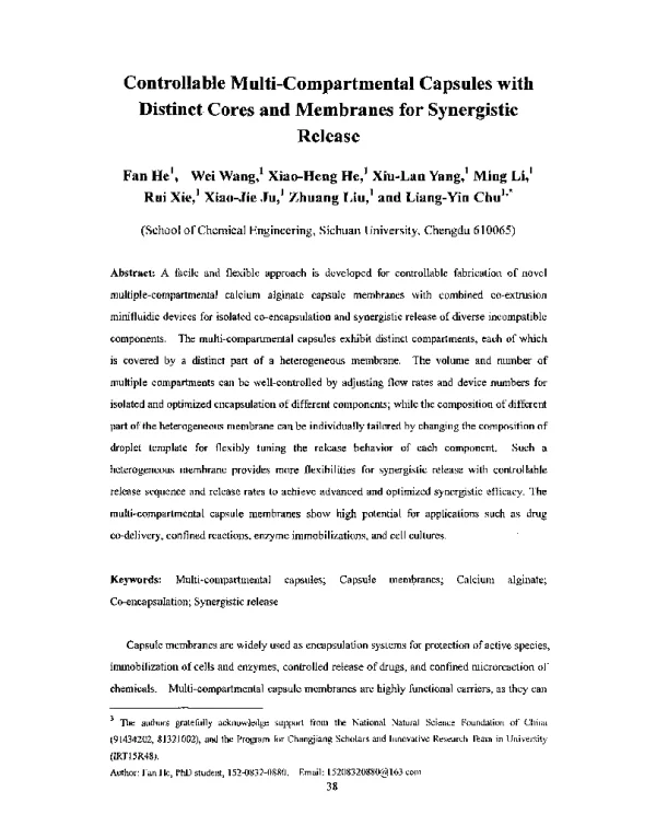 ControllableMulti-CompartmentalCapsuleswithDistinctCoresandMembranesforSynergisticRelease