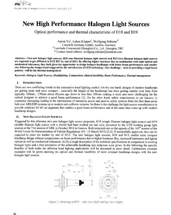 NewHighPerformanceHalogenLightSourcesOpticalperformanceandthermalcharacteristicofH18andH19