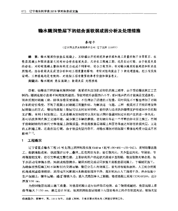 输水隧洞垫层下的结合面软弱成因分析及处理措施