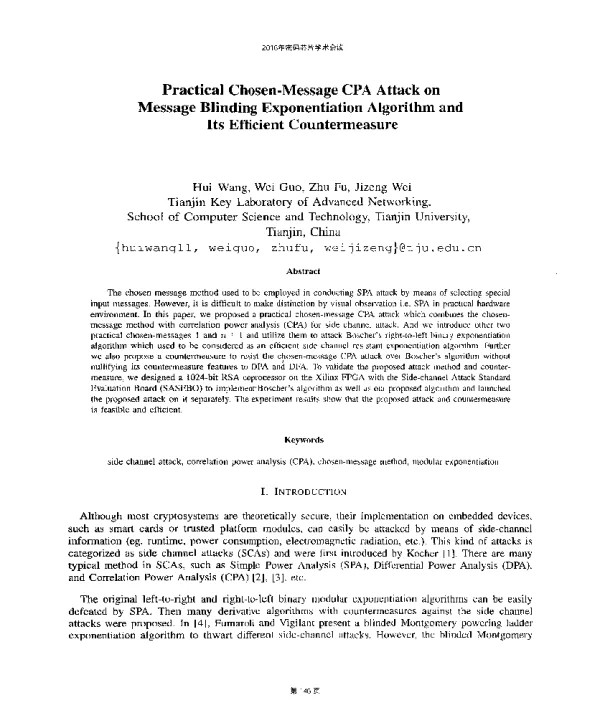 PracticalChosen-MessageCPAAttackonMessageBlindingExponentiationAlgorithmandItsEfficientCountermeasure