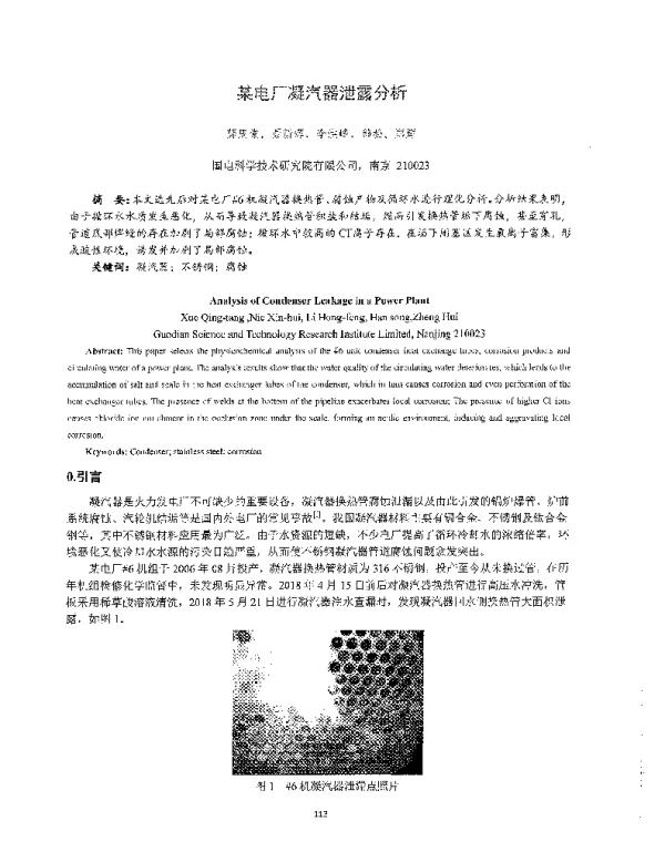 某电厂凝汽器泄露分析