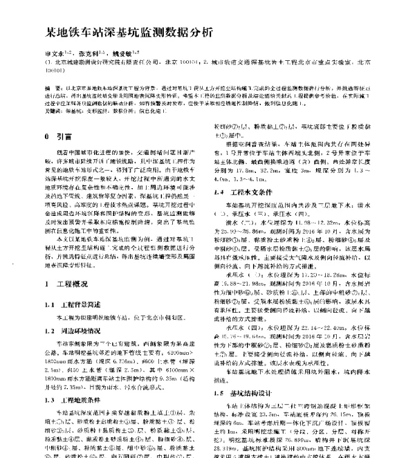 某地铁车站深基坑监测数据分析