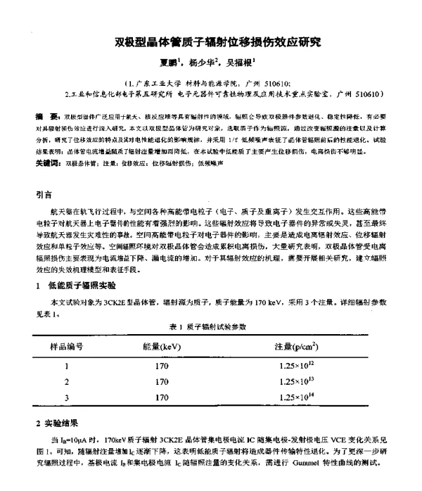 双极型晶体管质子辐射位移损伤效应研究