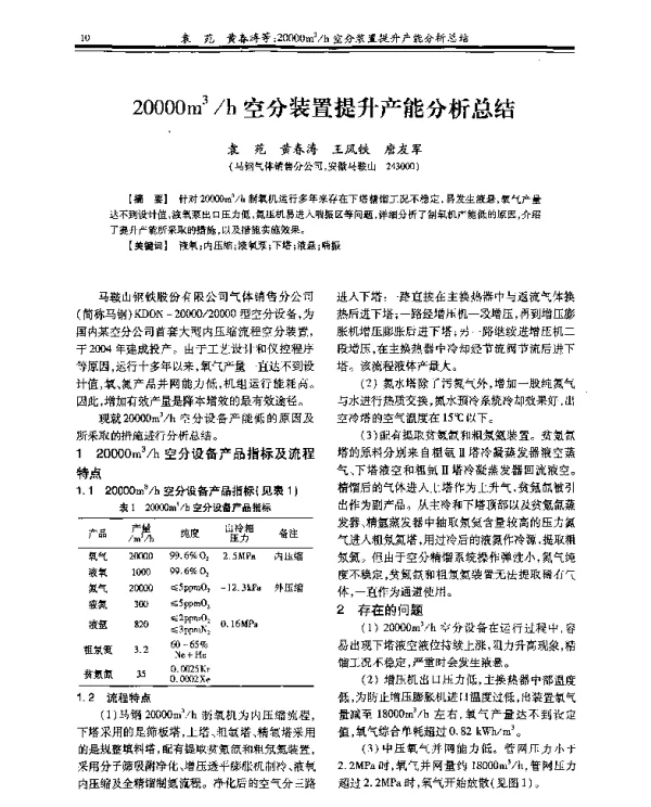 20000m3h空分装置提升产能分析总结