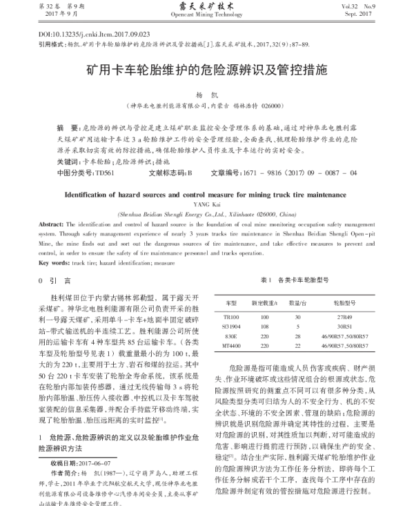 矿用卡车轮胎维护的危险源辨识及管控措施