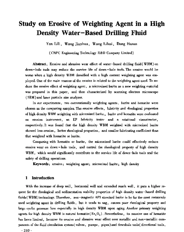 StudyonErosiveofWeightingAgentinaHighDensityWater-BasedDrillingFluid