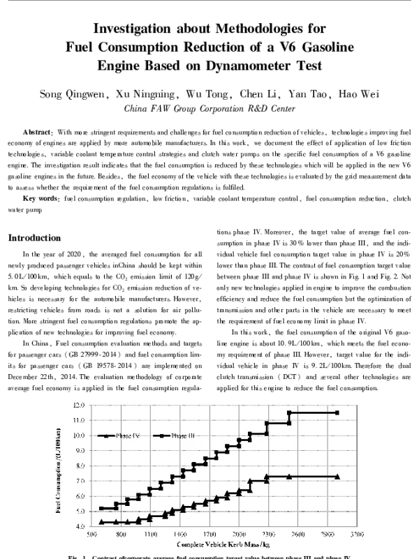 InvestigationaboutMethodologiesforFuelConsumptionReductionofaV6GasolineEngineBasedonDynamometerTest