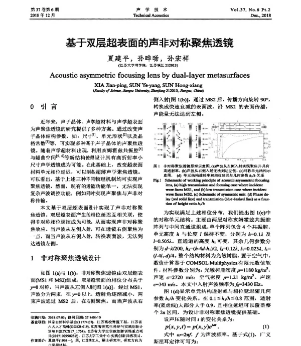 基于双层超表面的声非对称聚焦透镜