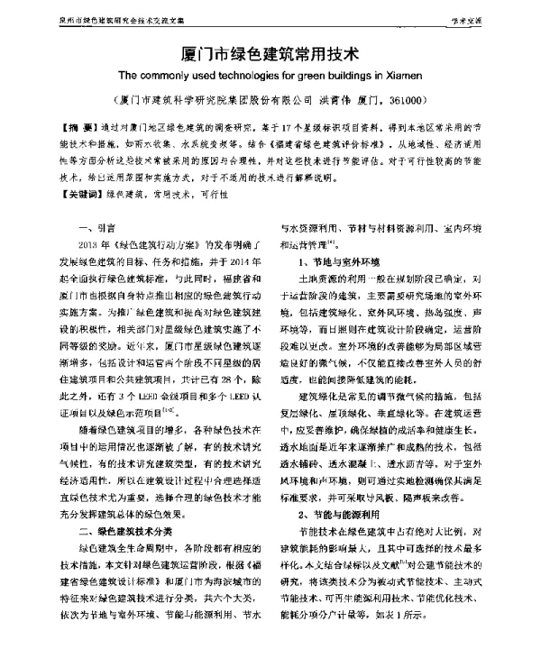 厦门市绿色建筑常用技术