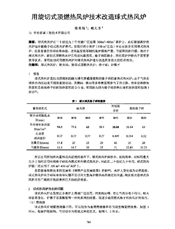 用旋切式顶燃热风炉技术改造球式热风炉