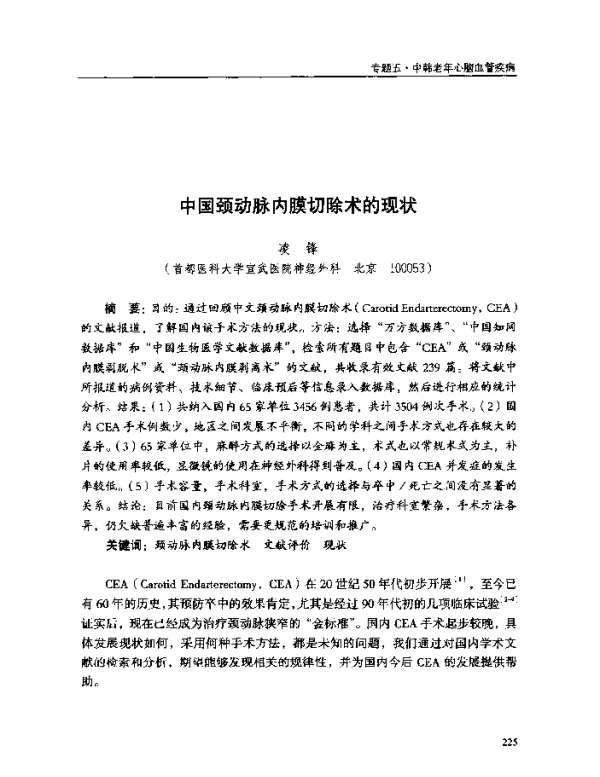中国颈动脉内膜切除术的现状