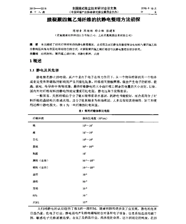 膜裂聚四氟乙烯纤维的抗静电整理方法初探