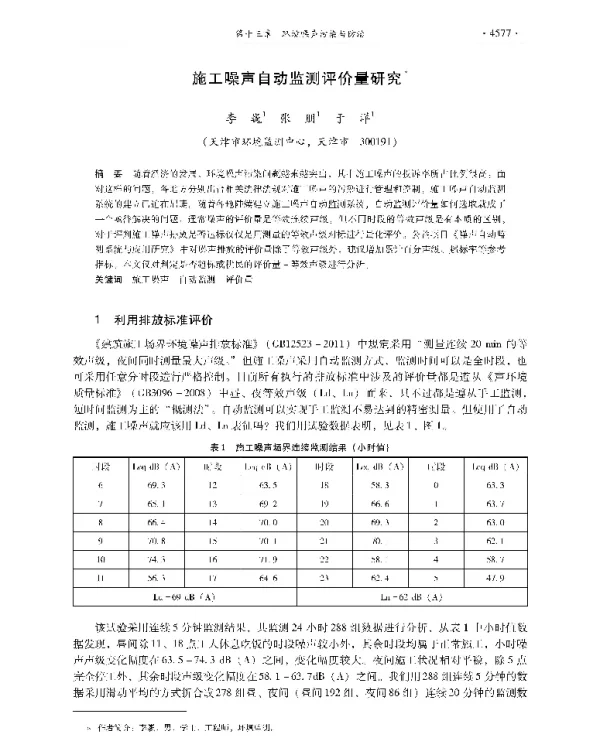 施工噪声自动监测评价量研究