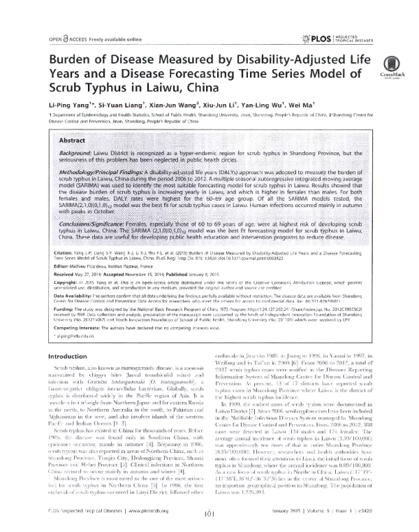 BurdenofDiseaseMeasuredbyDisability-AdjustedLifeYearsandaDiseaseForecastingTimeSeriesModelofScrubTyphusinLaiwuChina