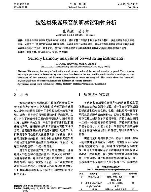 拉弦类乐器乐音的听感谐和性分析
