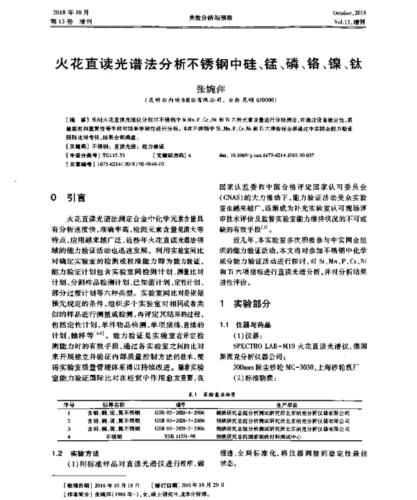 火花直读光谱法分析不锈钢中硅、锰、磷、铬、镍、钛