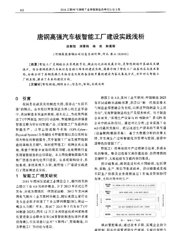 唐钢高强汽车板智能工厂建设实践浅析