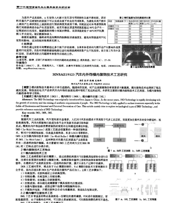 HNSAE19123汽车内外饰模内装饰技术工艺研究