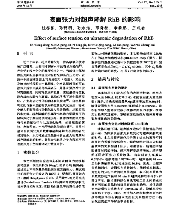 表面张力对超声降解RhB的影响