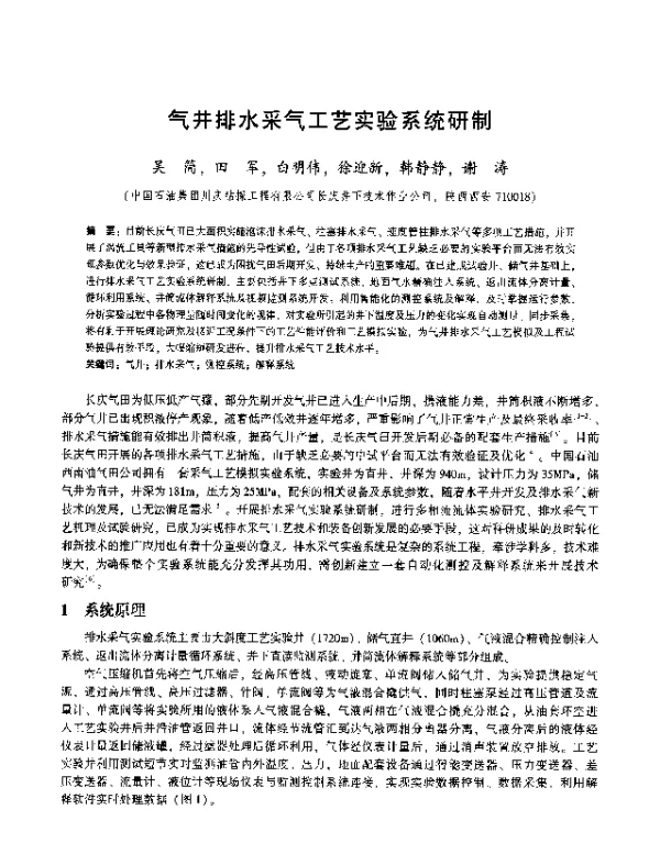 气井排水采气工艺实验系统研制
